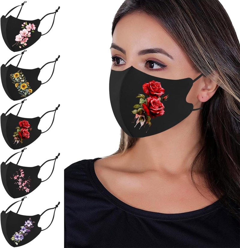 OMG Decor Store Reusable Cloth Washable Ice Silk Cloth Face Masks,Adjustable Fancy Flower Pattern Cloth Mask for Adult - Image 1